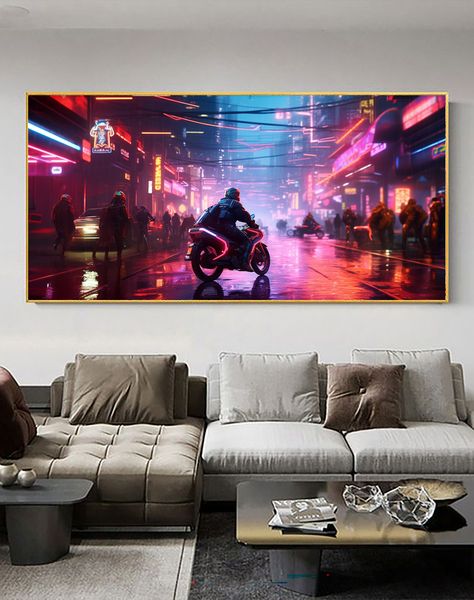 Canvas Wall Decor - Neon Nightscape Abstract - 0720