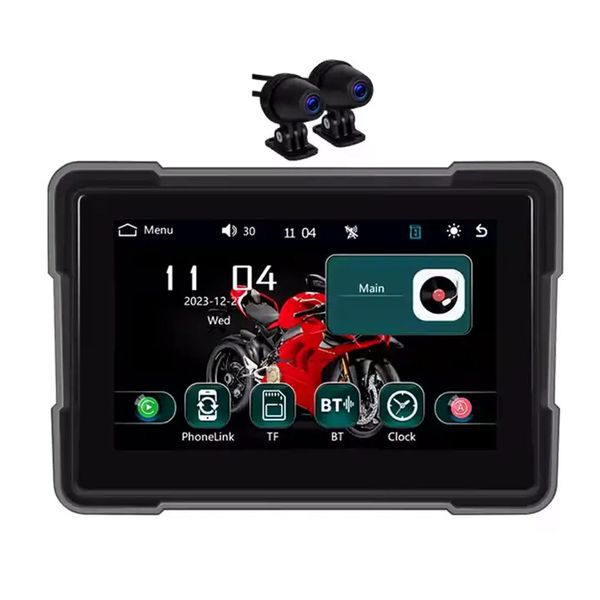 5" HD Wireless CarPlay &amp; Android Auto Screen for Motorcycles, Dual Camera