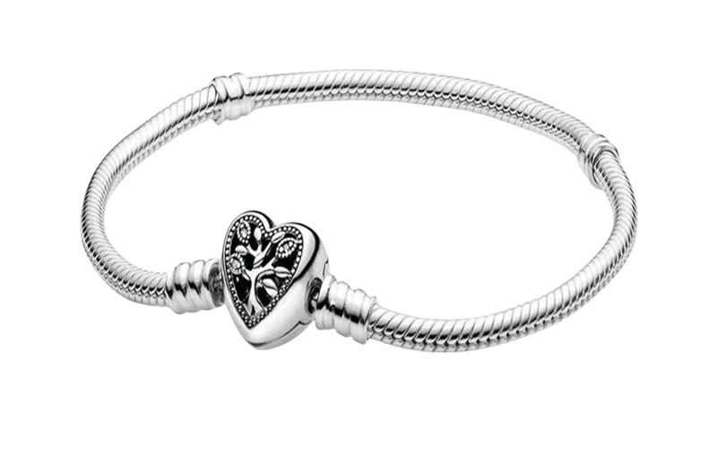 925 Sterling Silver Heart-Shaped Snake Bone Bracelet - Silver