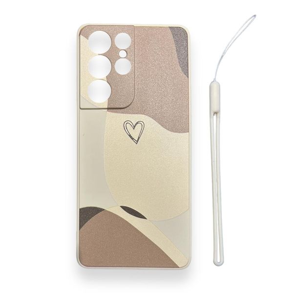 AMA Brown Heart Pattern Cover With Lanyard For Samsung Galaxy S20 Ultra