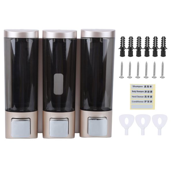 3-Chamber 200ml Wall-Mounted Shampoo/Shower Gel Dispenser