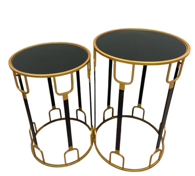 2Piece Modern Simple Round Coffee Table Set With Glass Embedded Suit