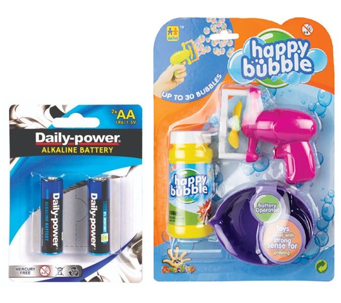 Pink Bubble Gun with Bubbles and Dip Cup - Batteries Included