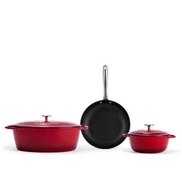 Capri - 5PC Enamel Coated Red Cast Iron Oval Set (Non-Stick)