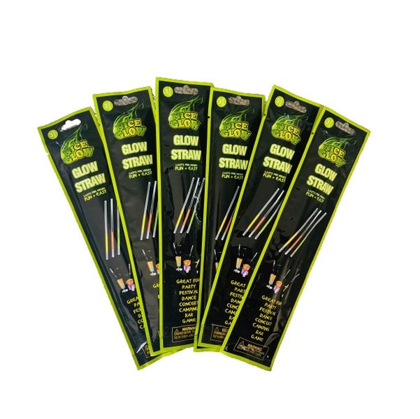 Glow in the Dark Party Drinking Straws 3 Piece (Pack of 6)
