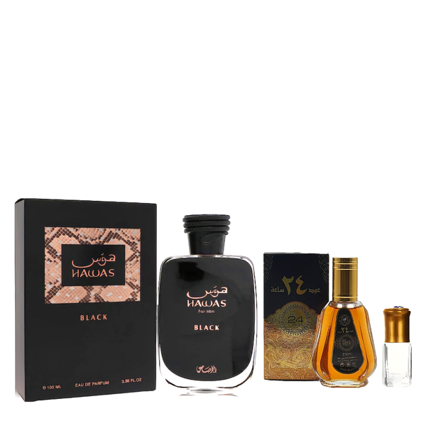 Hawas Black EDP 100ml + Oud 24 Hours 50ml with Perfume Oil