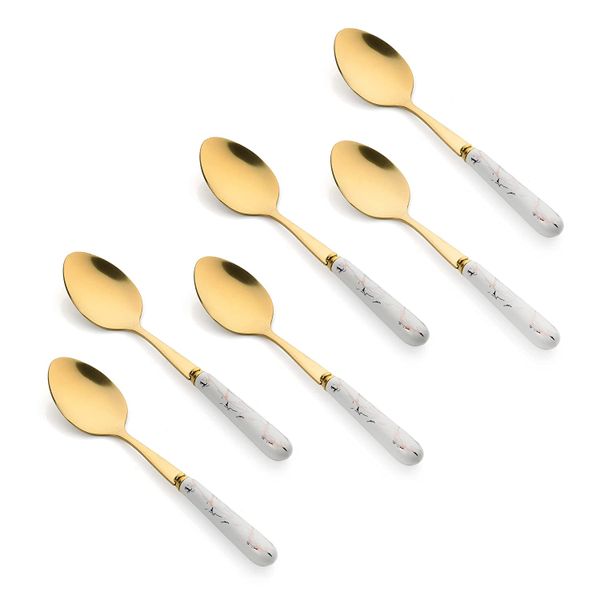 Classy 6-Piece Spoons Set - White and Gold - TK-BS125