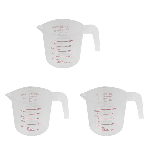 3X 500ml Home Lab Measuring Jug Pitcher Plastic Handle Pour Spout Container