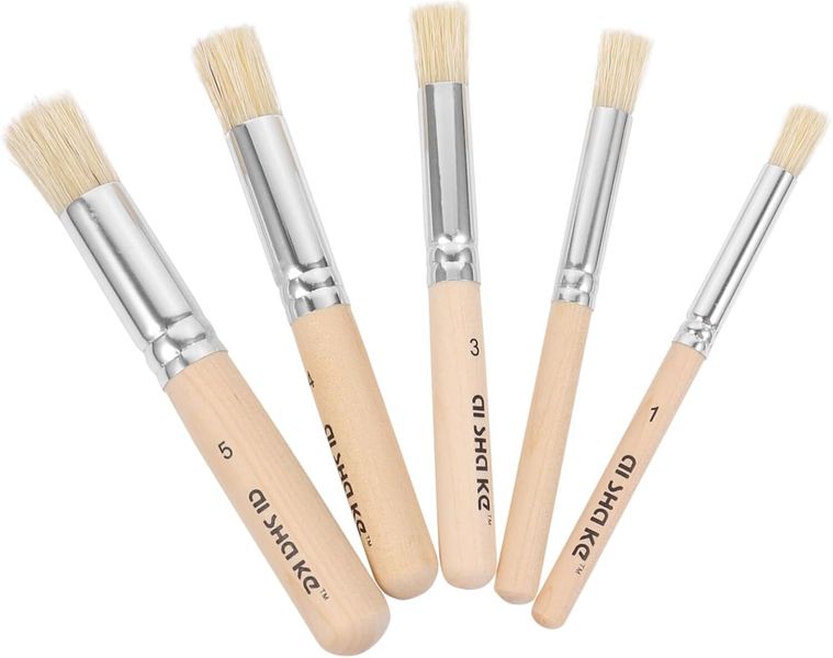 5pcs Natural Bristle Stencil Brush Set Wooden Handle Paint by Brush