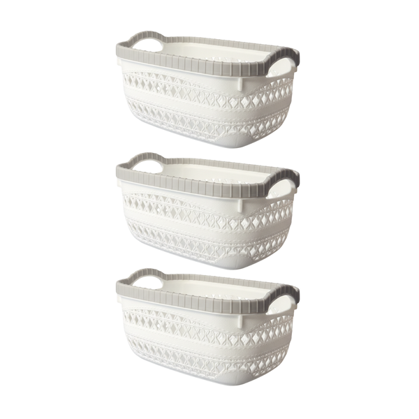 3 Pack Modern Storage Baskets - 23cm Perforated Organiser Set with Handles