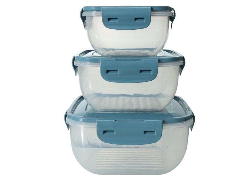 Food Storage Box Set 3 Piece Transparent with Blue Lid