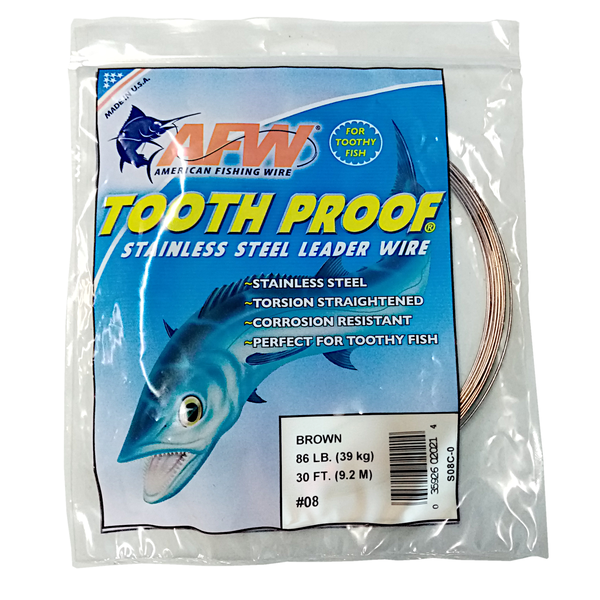 American Fishing Wire Tooth Proof Single Strand Brown Leader Wire #8 39Kg/86Lb