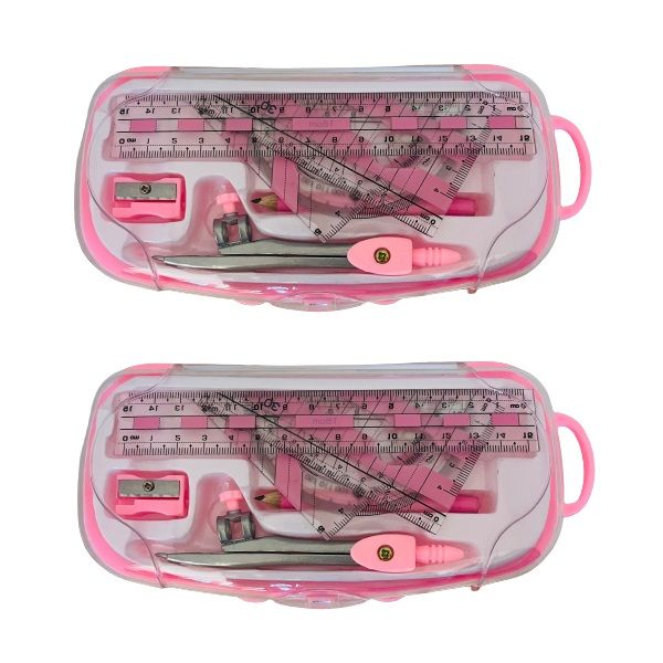 8 Piece Math Set In Plastic Box Pink (Set of 2)
