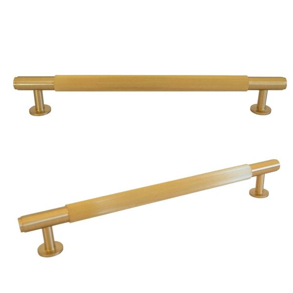 Luxury Ribbed Brass T Shape Door Handle Fitting - Set of 2