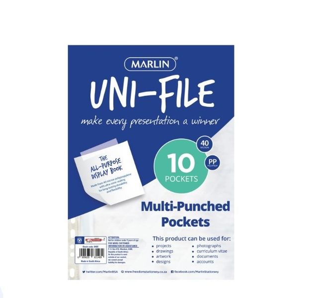 Marlin - 10 Pocket Multi Punch Pockets 40 Micron (Pack Of 10)