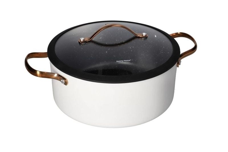 Non-Stick Ceramic Coating Casserole with Glass Lid - 20cm - White