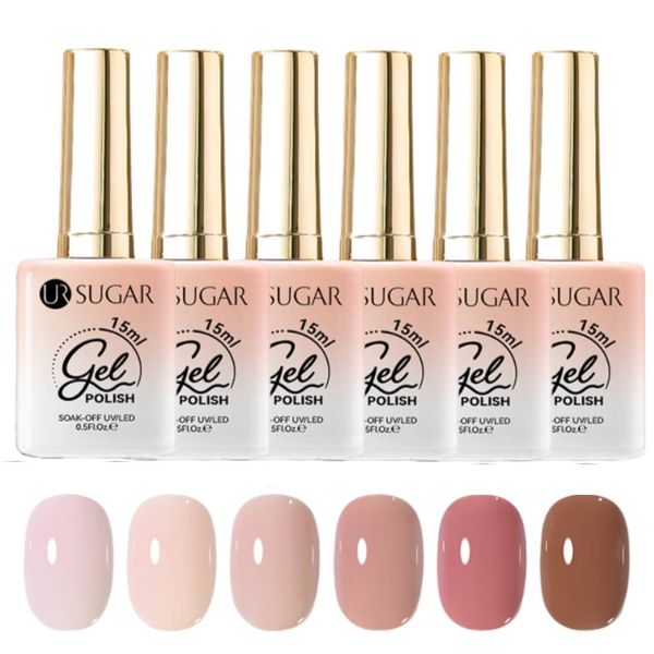 6 Pcs UV Gel Nail Polish Set 15ML Nude Pink Solid Beginners Design DIY