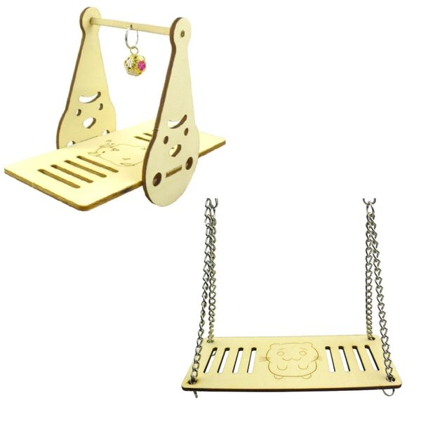 Pet Hamster Seesaw Bell &amp; Swing Set Wooden Toy 13cm