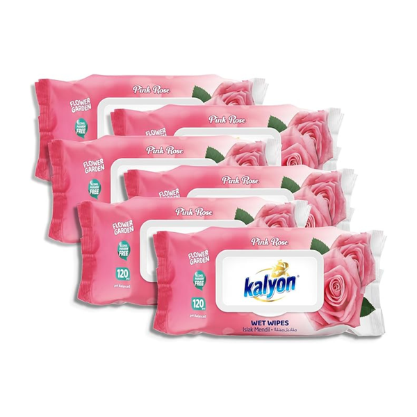 Kalyon Personal Hygiene Wet Wipes With Lid, Pink Rose Value Pack of 6