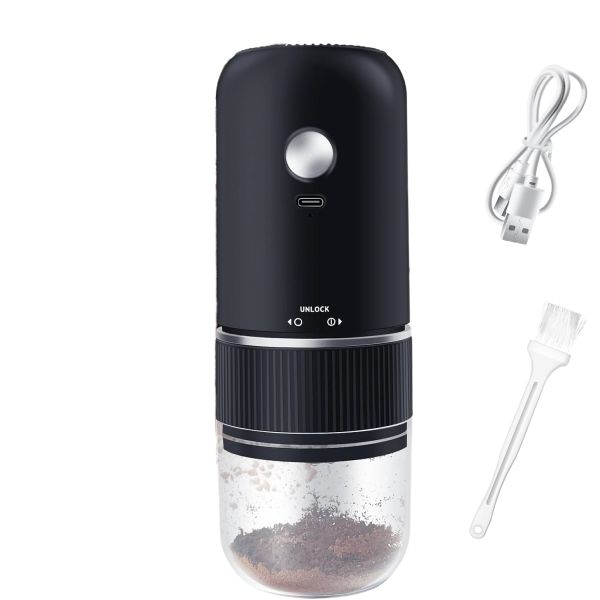 Portable Electric Coffee Grinder, USB Rechargeable Mini Grinder - Black