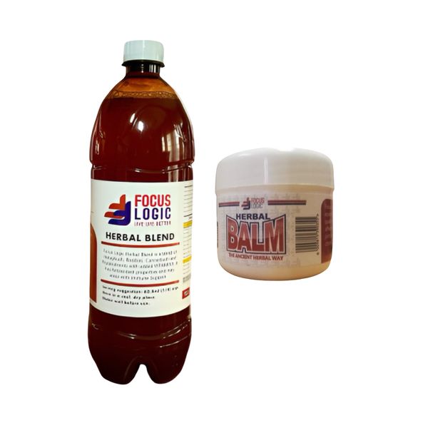 Focus Logic Herbal Balm 50ml &amp; 1L Herbal Tea Tonic Combo Pack