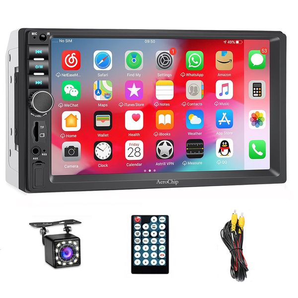 AeroChip Double Din Car Stereo with Backup Camera Steering Wheel Remote 7