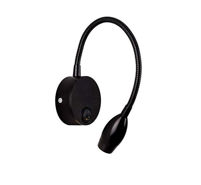 4W Wall Mounted Flexible Reading Lamp - Warm White LED, Black Gooseneck