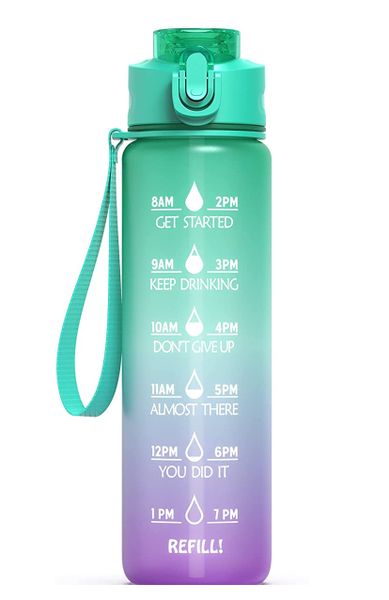 Motivational Sports Water Bottle - 900ml - Green and Purple