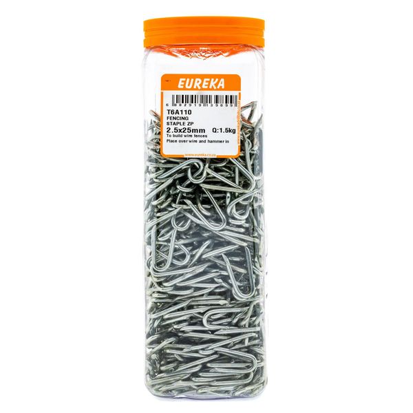 EUREKA Fencing Staple Zinc Plated 2.5 x 25mm Q:15k T6A110