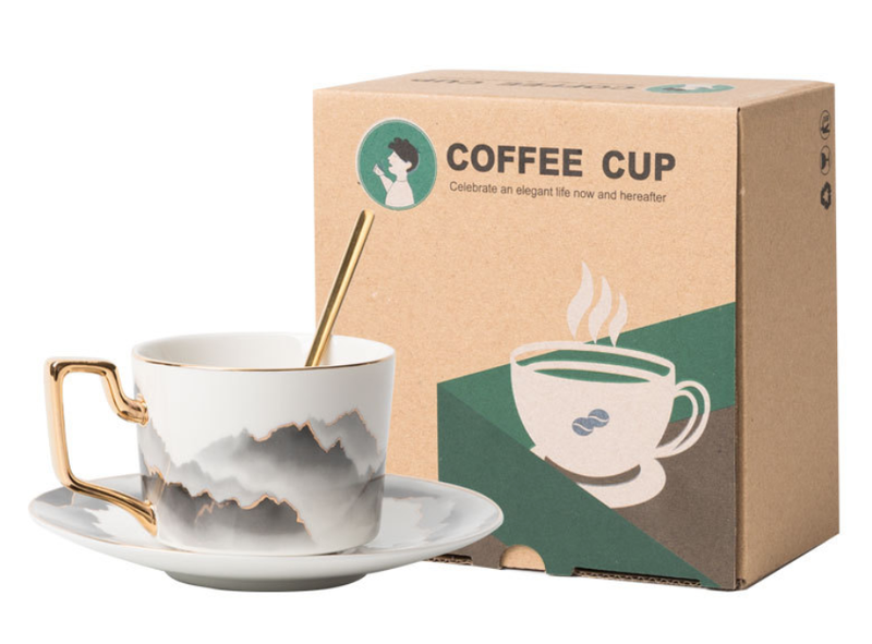 MamaMia Luxury Coffee &amp;Tea Cup with Spoon-Mountain Design-Single
