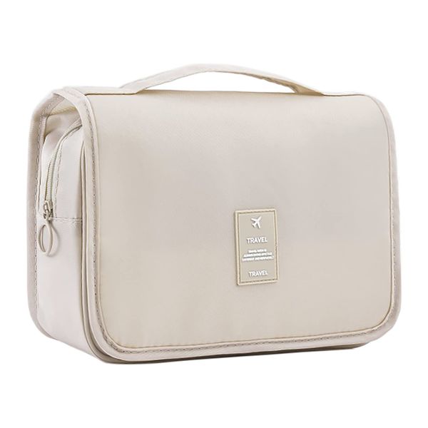 Hanging Foldable Toiletry Travel Cosmetic Bag Bathroom Shower Pouch Beige
