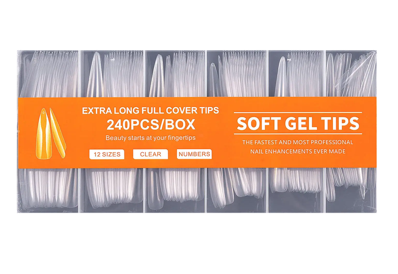 Extra Long Full Cover Soft Gel Tips , 240 Pieces
