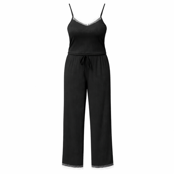 Women's Camisole Pajama Set With Lace Trimming - Black