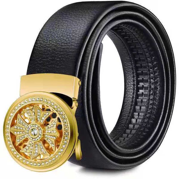 Rotating Clover Rhinestone Men Automatic Buckle Belt Holiday Gift Set