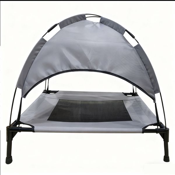 Large Outdoor Elevated Pet Bed with Removable Canopy (Gray)