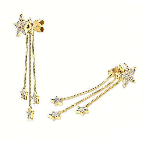 ZELTRYN Super Sparkling Five-Point Starry Sky Tassel Moissanite Earrings