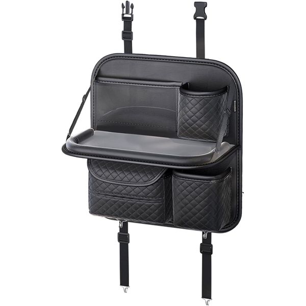 PU Leather Backseat Car Organizer with Foldable Tray &amp; Tablet Holder