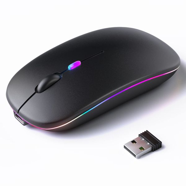 Wireless Bluetooth Mouse: Rechargeable, Silent, Dual Mode (BT5.2/USB) w/LED