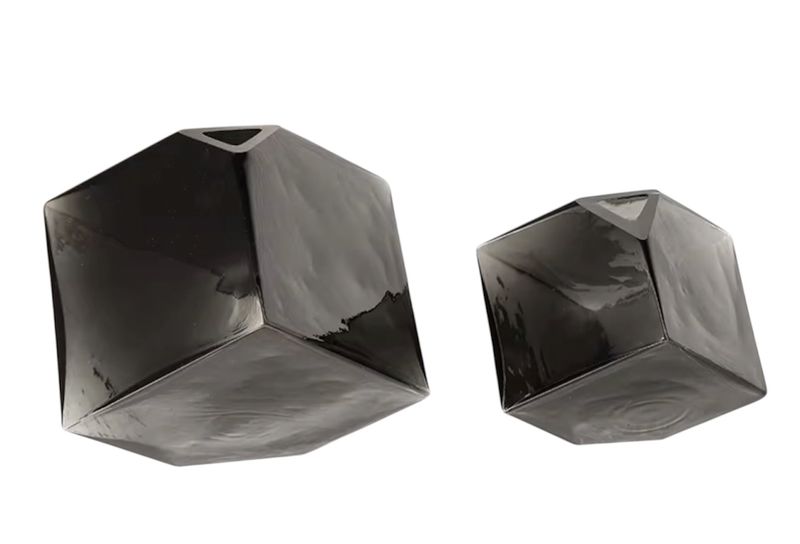 Noir Geo Glass Decorative Vase - Modern Faceted Design - 2 Piece Set