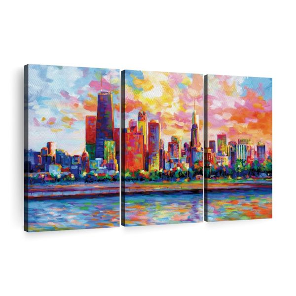 Canvas Wall Art Decor - 3-Piece Urban City Skyline Canvas Print