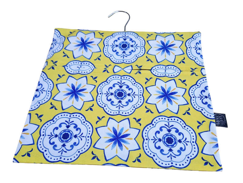 Laundry Peg Bag - Blue Mandala Flowers on Yellow