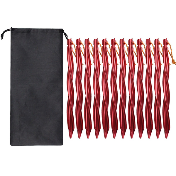 12 x 25Cm Outdoor Tent Pegs Ground Nails with Storage Bag Black