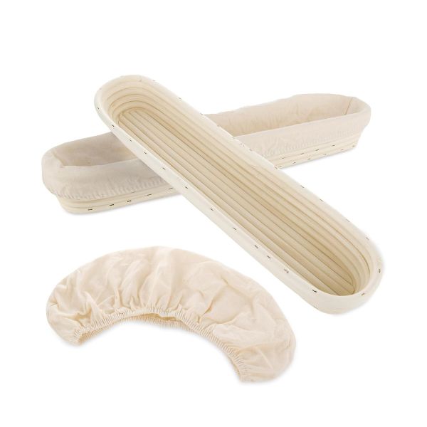 2 Pieces Baguette Banneton Bread Proofing Basket With Liner For Sourdough