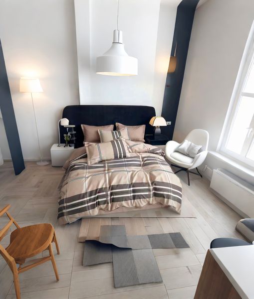 Beige Polyester Checkered All 200 TC Duvet Cover 6-piece