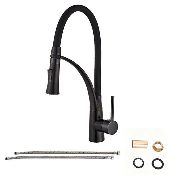 Black Zinc Alloy Kitchen Mixer Tap - 360 Rotating Pull-Out Faucet