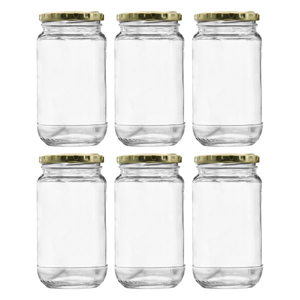Consol Sheer Jar Round with Gold Lid 6 Pack, 375ml (135x72mm Dia)