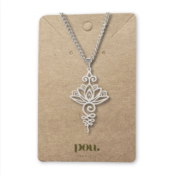 POU Lotus Flower Necklace Stainless Steel Henna Tattoo Pendant
