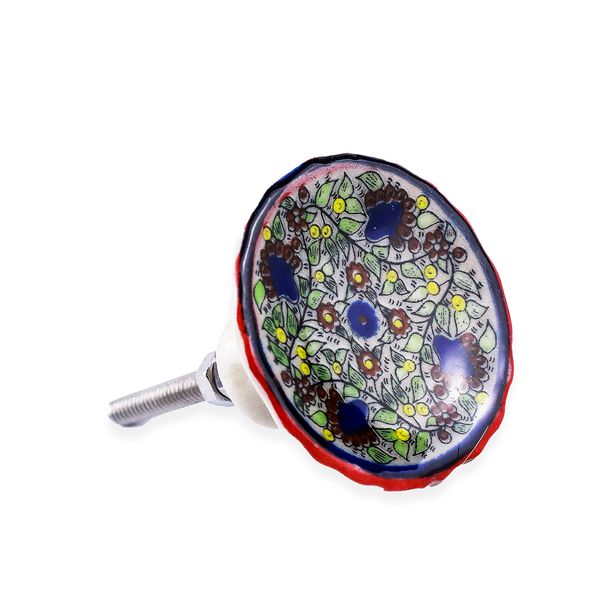 Round Knob - Green &amp; Blue Floral Print - Home Decor