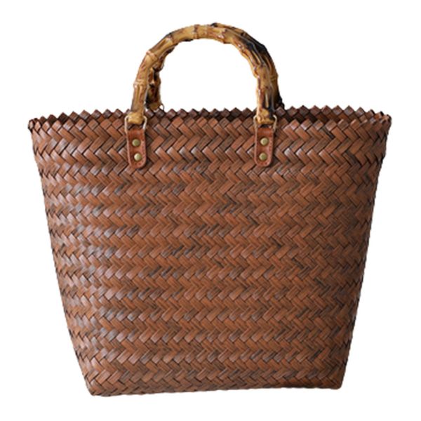 Women Portable Large-Capacity Straw Retro Hand-Woven Bag ,No Scarf