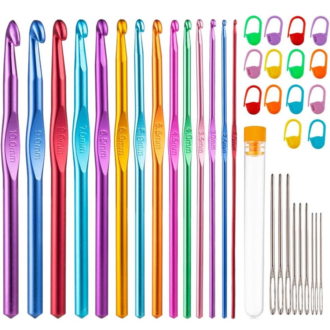 38 Pcs Crochet Needle Set With 14 Pcs Multicolor Aluminum Crochet Hooks 